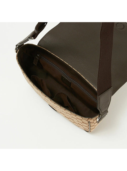 Borsa a tracolla in tessuto e pelle GG marrone